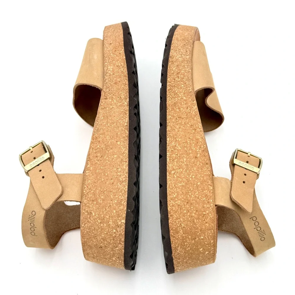Papillio by Birkenstock Glenda Tan Nubuck Platform Wedge Sandals Women 39 L8 M6